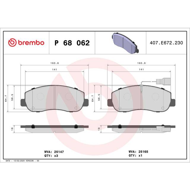 Bromsbelaggssats skivbroms P 68 062 Brembo