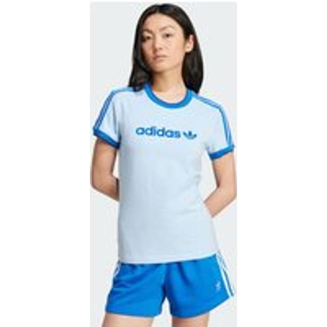adidas Originals Womens Sport Graphic Badge 3-Stripe T-Shirt - Blue - Size XS