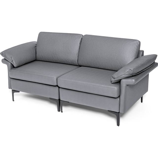 L-Shaped 2-Seater Upholstered Sectional Couch-Grey