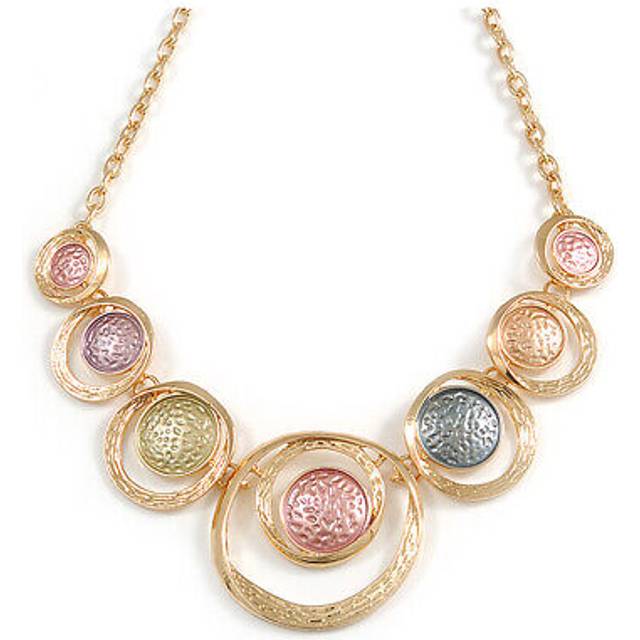Statement gold tone graduated hammered circle necklace in pastel multi - 43cm