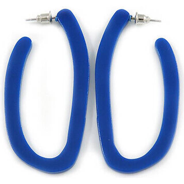 Trendy blue acrylic/ plastic/ resin oval hoop earrings - 60mm l