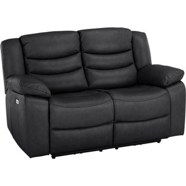 Black Leather Sofas - 2 Seater Electric Recliner Sofa - Marlow Range - Oak Furnitureland