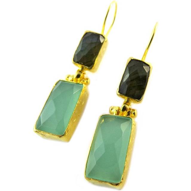 Les Trésors De Lily [P2254] - Handcrafted gold plated sleeper earrings 'Princess Ottoman' gray green gold - 33x8 mm green