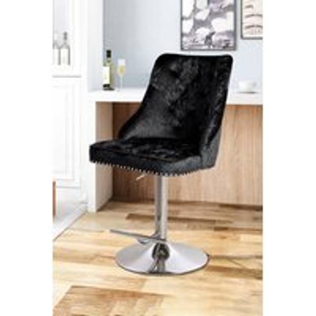 Modern Velvet Upholstered Adjustable Height Swivel Bar Stools Gas Lift with Nail Head Trim - Black - One Size