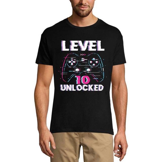 Men's Gaming T-Shirt Level 10 Unlocked - Gamer Funny Tee Shirt - 10th Birthday Gift XS silver sand