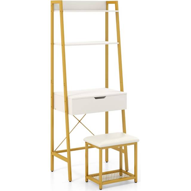 Costway Vanity Table Set with Flip Top Mirror Cushioned Stool-Golden