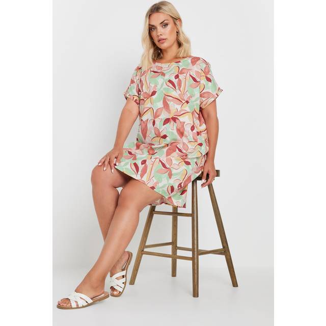 Yours Curve Green & Orange Leaf Print Tunic Dress, Women's Curve & Plus Size, Yours - 30-32
