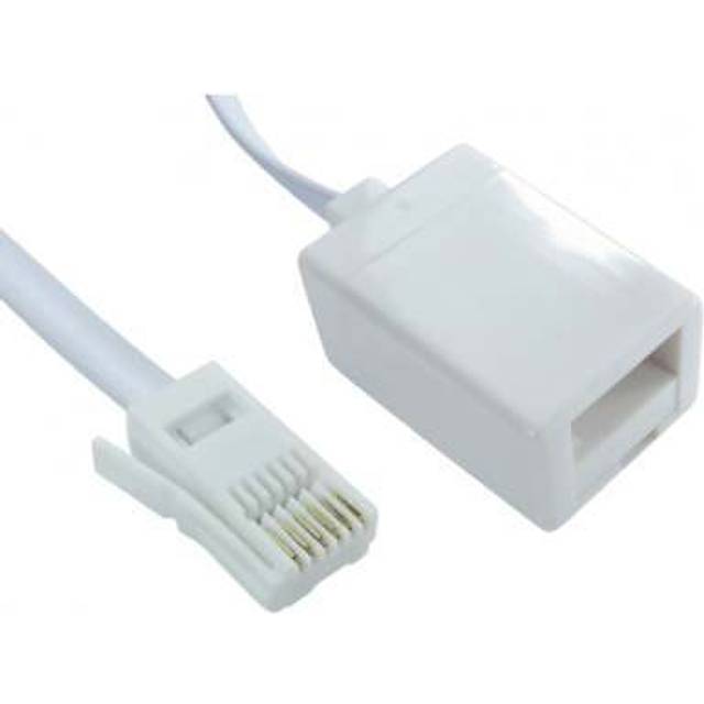 2m BT Extension Cable 6 Core Telephone Extension Cable UK Male to Female White 6P6C