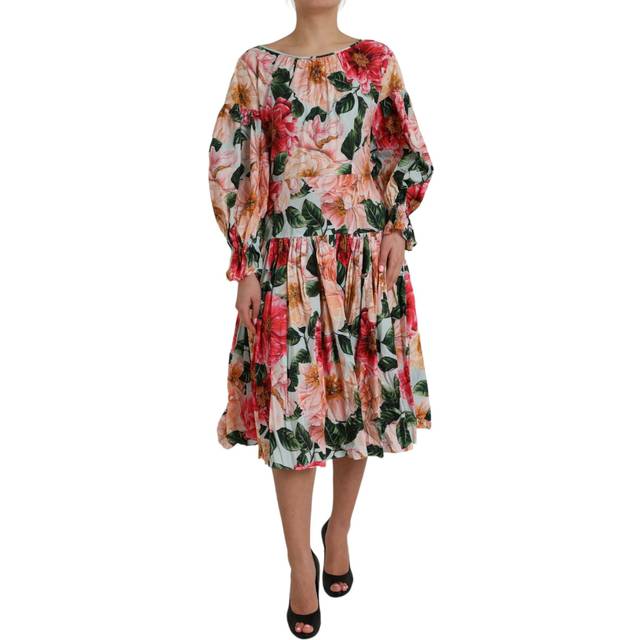 Dolce & Gabbana, Klänning, Dam, L, Bomull, Blommigt A-linje Midi Klänning - multicolor (L)