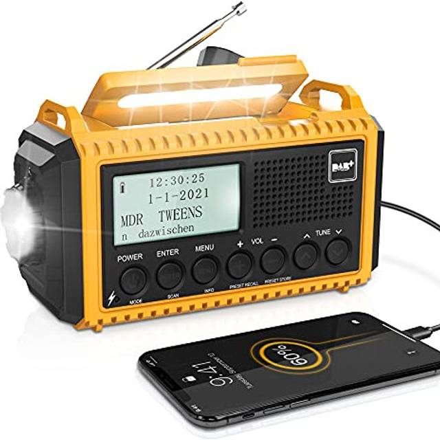 Wind up Radio, DAB+/DAB/FM 5000mAh Solar Radio with LCD Display, Hand Crank Radio with USB Port, Rechargeable Radio for Outdoors, Emergency Radio