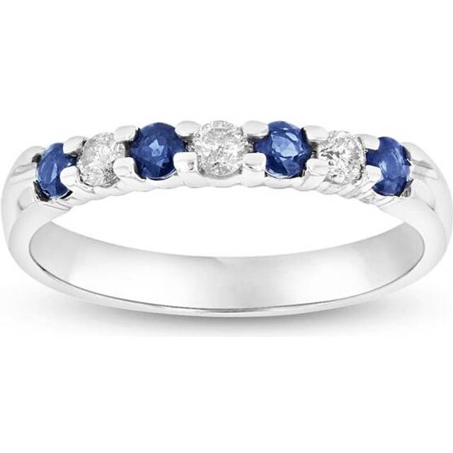 Louis Creations RL887SD-015-5.5 14K Gold 0.35 CTTW Round Diamonds & Sapphires Prong Set Band Ring - Size 5.5