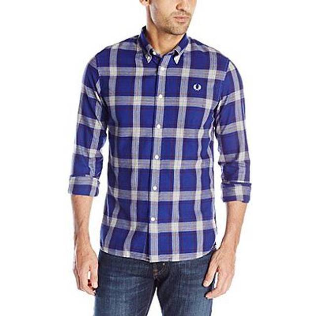 Fred perry men's marl winter formal/casual check cotton shirt size s - m7298-458
