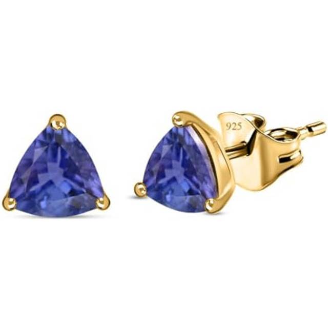 TJC Tanzanite Stud Earrings for Women with Push Back in 14ct Gold Plated 925 Sterling Silver Prongs Setting for Girlfriend Wife Mother Blue Coloured