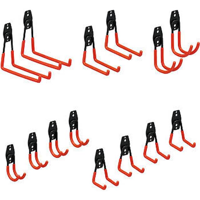 Relaxdays - Wall Hooks, 14-Piece Set, Garage & Shed Tool Storage, Broom Holder, Steel, Rubberised, Garden, Black/Orange