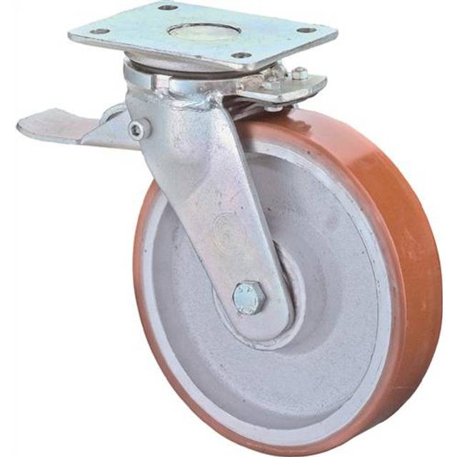 Schwerlastlenkrolle D.250mm Trgf.2200, kg m.Feststeller Guß-PU Platte L255xB200mm