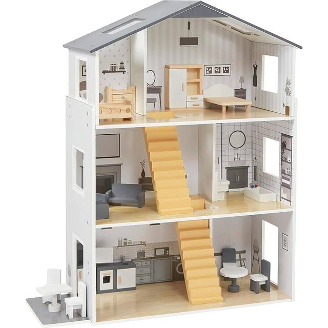 Liberty House Toys Contemporary Dolls House with 18 Accessories, White