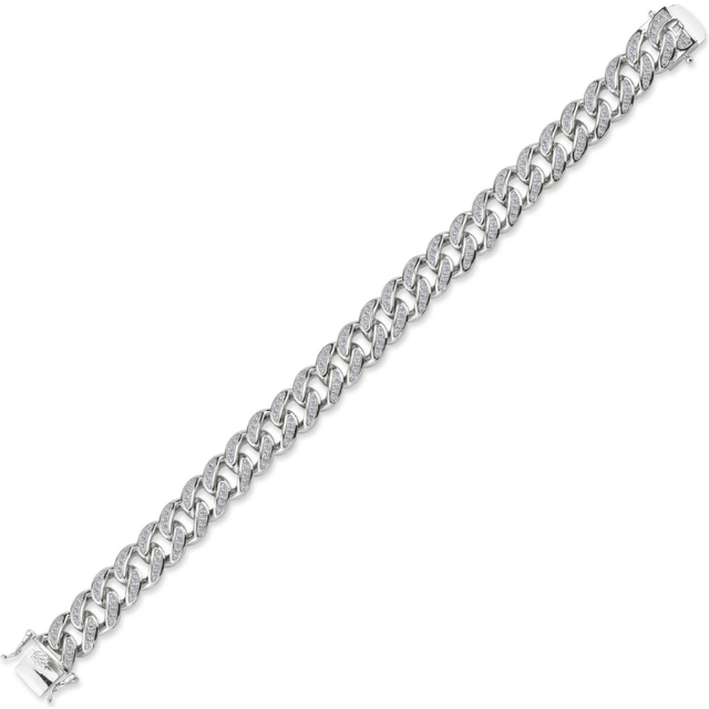 Jewelco London Mens Rhodium Plated Sterling Silver CZ Iced Encrusted Cuban Curb Chain Bracelet 11mm 8.5 inch - GVB550