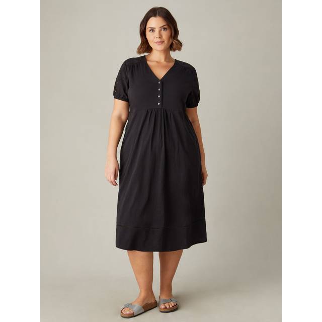 Live Unlimited Womens Black Jersey Broderie Shift Dress - Size 28 UK