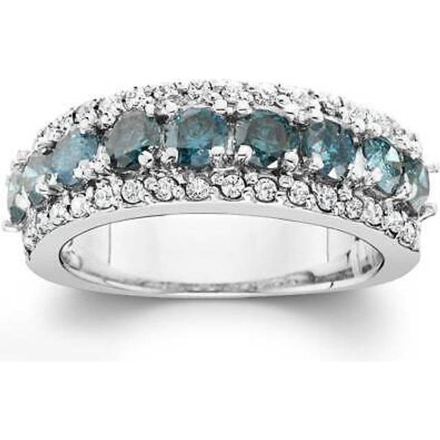 1/2ct Treated Blue & White Diamond Wide Womens Wedding Anniversary Ring 14k