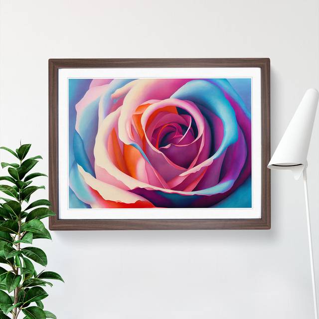 Colourful Rose Flower Vol.3 - Picture Frame Graphic Art - Walnut Framed (25cm H x 34cm W x 2cm D)