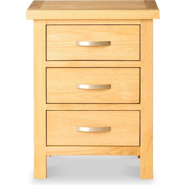 London Oak 3 Drawer Bedside Table | Solid Wood | Light Oak | Roseland