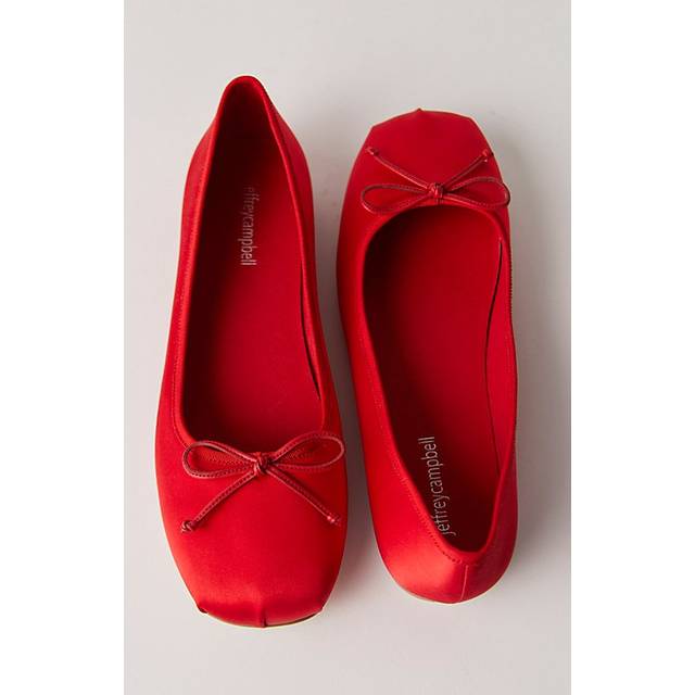 Aurora Flats by Jeffrey Campbell in Red Satin, Size: US 6
