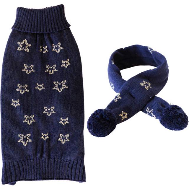 (Scarf & XS/S Sweater) Dog Jumper Gold Star Navy Dog Sweater Dog Christmas Jumper Winter