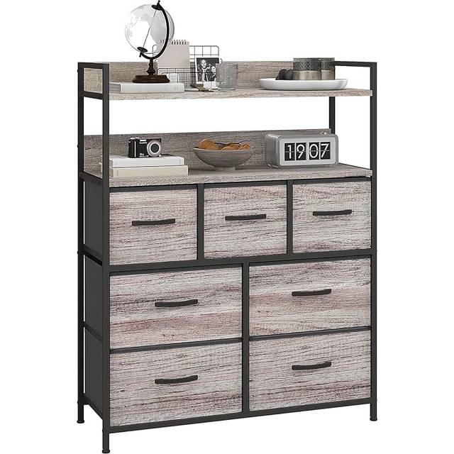 HOMCOM Bedroom Chest Of Drawers 7 Drawer W/ Shelves, Grey, Grey