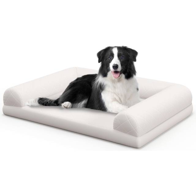 Orthopedic Dog Bed Egg-Foam Dog Crate Bed with 3-Side Bolster-Beige