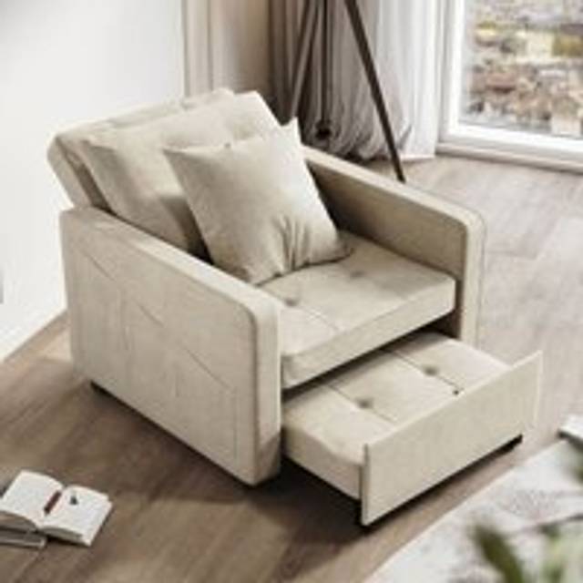 Elegant - Multifunctional Recliner Sofa 3-in-1 Sofa Bed Adjustable Backrest Fireproof sponge Easy Clean Surface, Cream 81x87x77.5cm