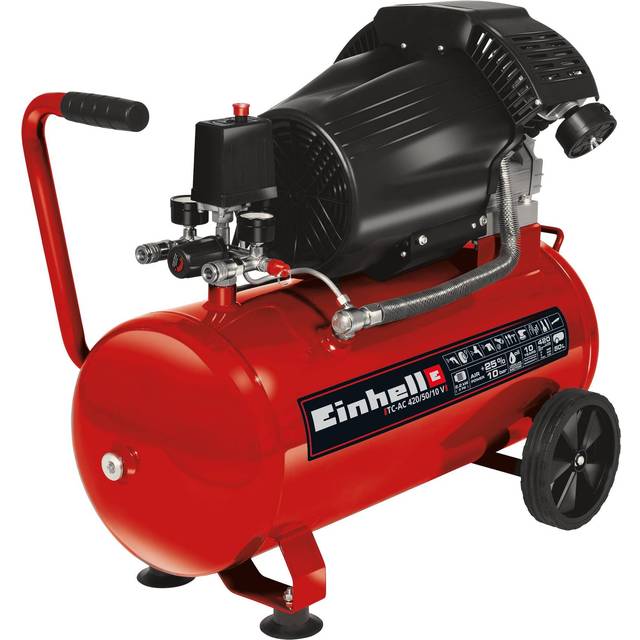 Einhell Kompressor TC-AC 420/50/10 V (2200 W., max. 10 bar, 50 l-Tank, 420 l/min Ansaugleistung, Motordrehzahl 2850 min^-1, Druckminderer, Manometer, Ölschmierung)