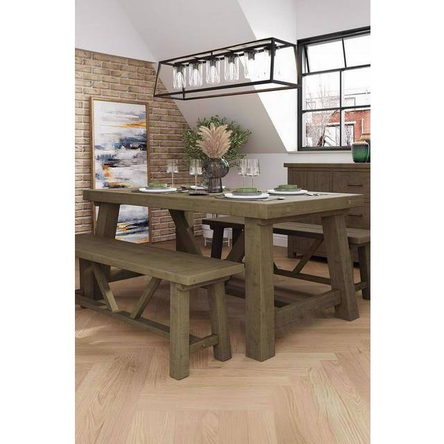 FW Style Saltash 1.6M Fixed Top Dining Table - Solid Reclaimed Natural Pine, Brown