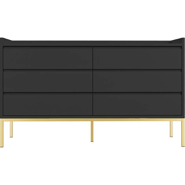 Wide Black Modern Chest of 6 Drawers with Legs - Zion
