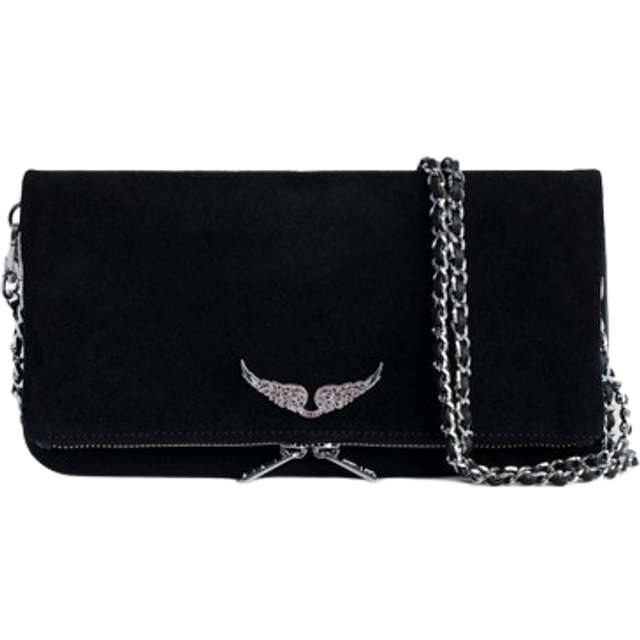 Zadig & Voltaire, Cross Body Bags, female, Black, ONE SIZE, Black Suede Rock Party Clutch