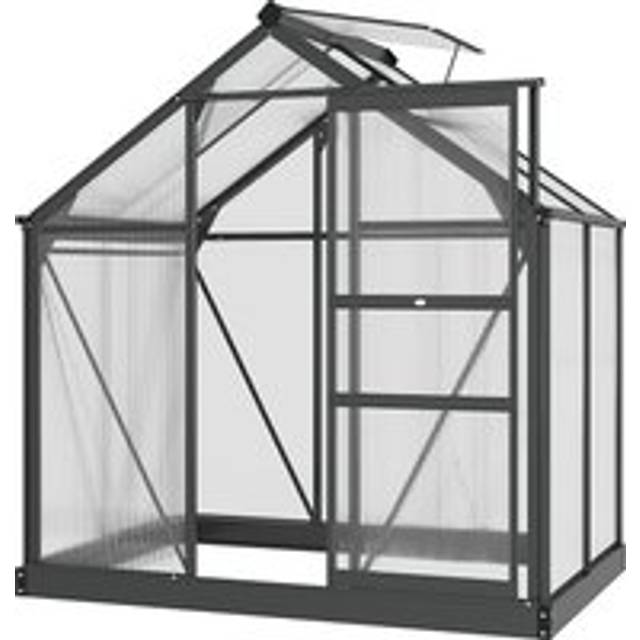 Outsunny Clear Polycarbonate Greenhouse Large Walk-in Green House Garden Plants Grow Galvanized Base Aluminium Frame With Slide Door, 6 X 4ft