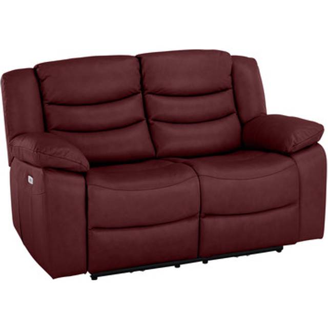 Burgundy Leather Sofas - 2 Seater Electric Recliner Sofa - Marlow Range - Oak Furnitureland