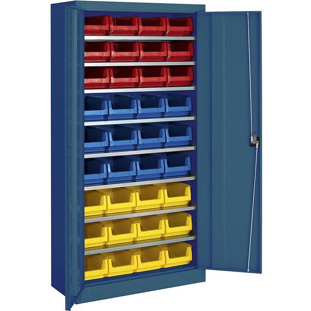 mauser with 36 open fronted storage bins, with 36 open fronted storage bins, 8 shelves, blue, 3+ items - brilliant blue RAL 5007