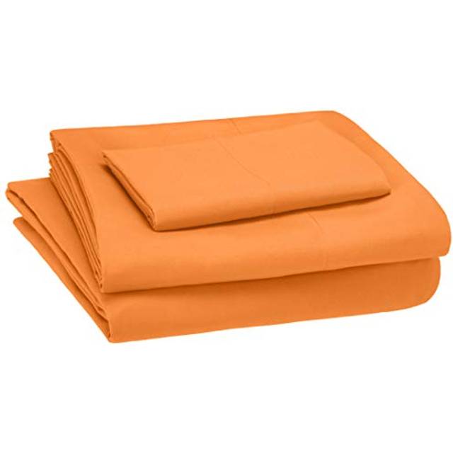 Amazon Basics Kid's Soft Easy-Wash Lightweight Microfiber 3-Piece Sheet Set  Twin  Bright Orange  Solid