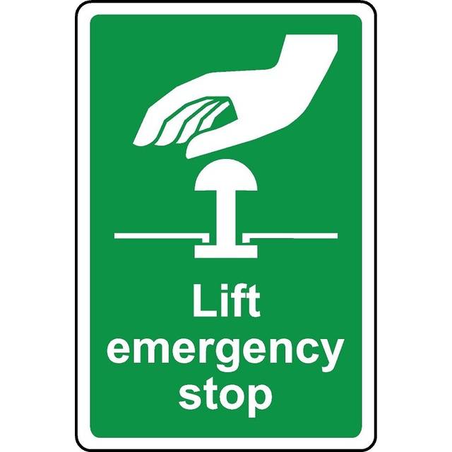 Lift emergency stop safety sign - 1mm Plastic sign - 400mm x 300mm