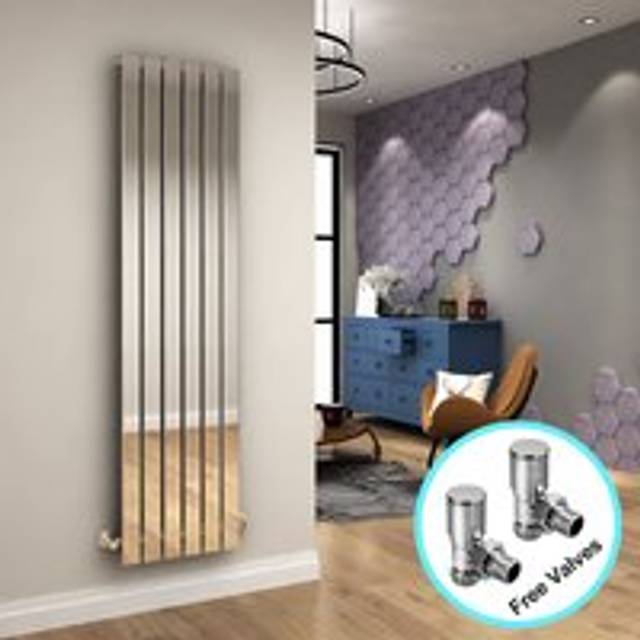 Wall/Floor Mounted Designer Radiator 1800x452mm Vertical Chrome Single Central Heating Rad with Angled Radiator Valve - Elegant