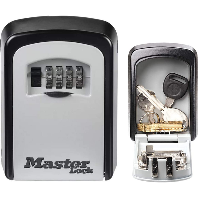 Master lock wall key safe outdoor black & silver w/mount kit 85x119x36mm