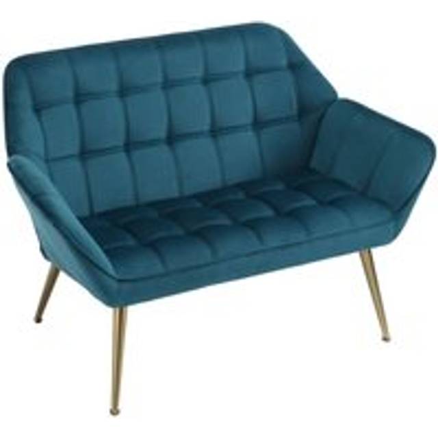 2 Seater Sofa in Velvet Modern Upholstered Couch Comfortable Padded Loveseat Sofa with Metal Legs for Bedroom Living Room, Blue, Wahson