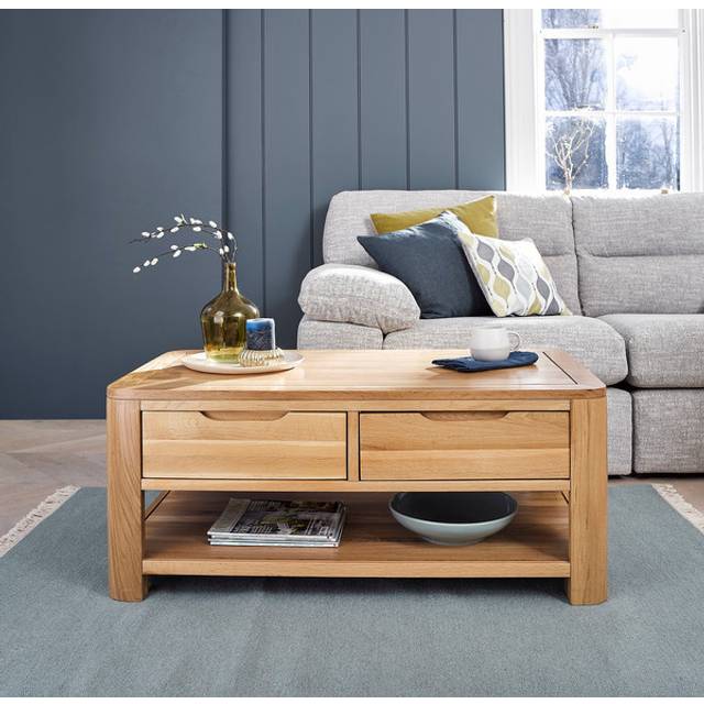 Handmade 100% Solid Natural Oak Coffee Tables - 2 Drawer Coffee Table - Romsey Range - Oak Furnitureland