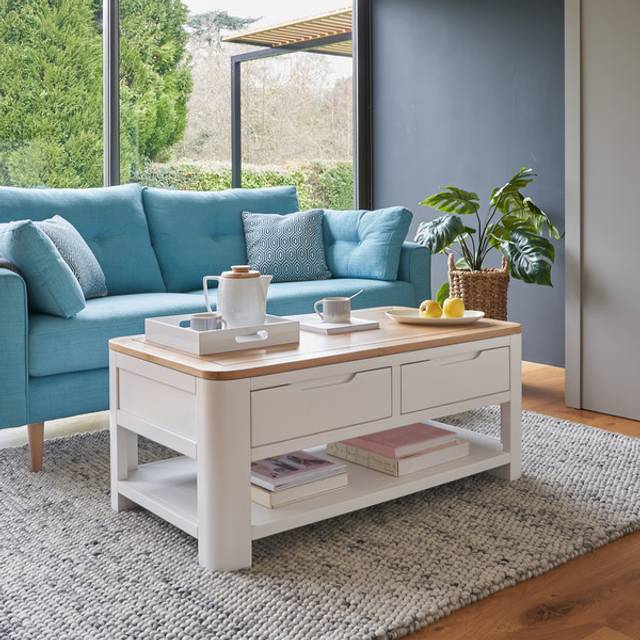 Handmade 100% Solid Natural Oak & Painted Coffee Tables - 4 Drawer Coffee Table - Hove Range - Oak Furnitureland