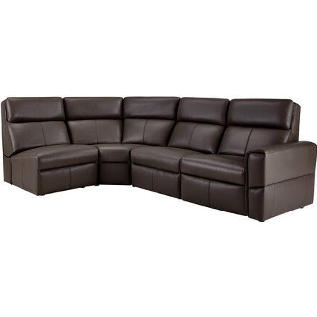Two Tone Brown Leather Sofas - Modular 4 Seat Right Hand Static Corner Sofa - Samson Range - Oak Furnitureland