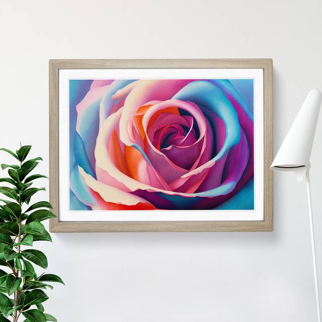 Colourful Rose Flower Vol.3 - Picture Frame Graphic Art - Oak Framed (34cm H x 46cm W x 2cm D)