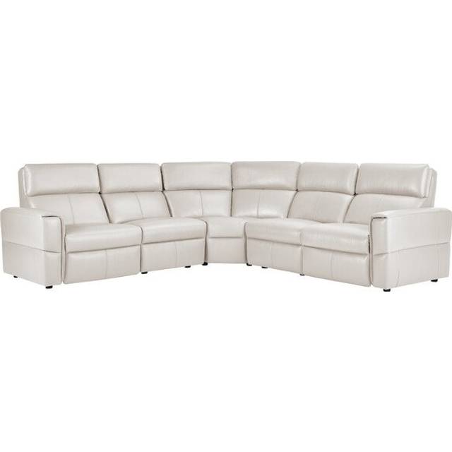 White Leather Sofas - Modular 5 Seat Static Corner Sofa - Samson Range - Oak Furnitureland