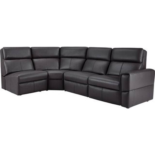 Slate Leather Sofas - Modular 4 Seat Right Hand Static Corner Sofa - Samson Range - Oak Furnitureland