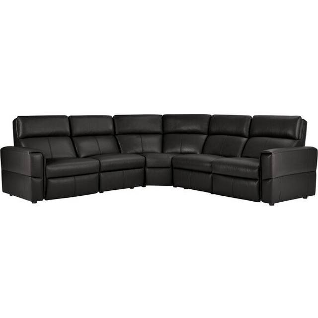 Black Leather Sofas - Modular 5 Seat Static Corner Sofa - Samson Range - Oak Furnitureland