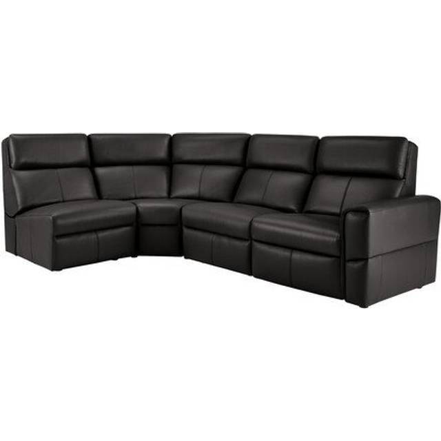 Black Leather Sofas - Modular 4 Seat Right Hand Static Corner Sofa - Samson Range - Oak Furnitureland